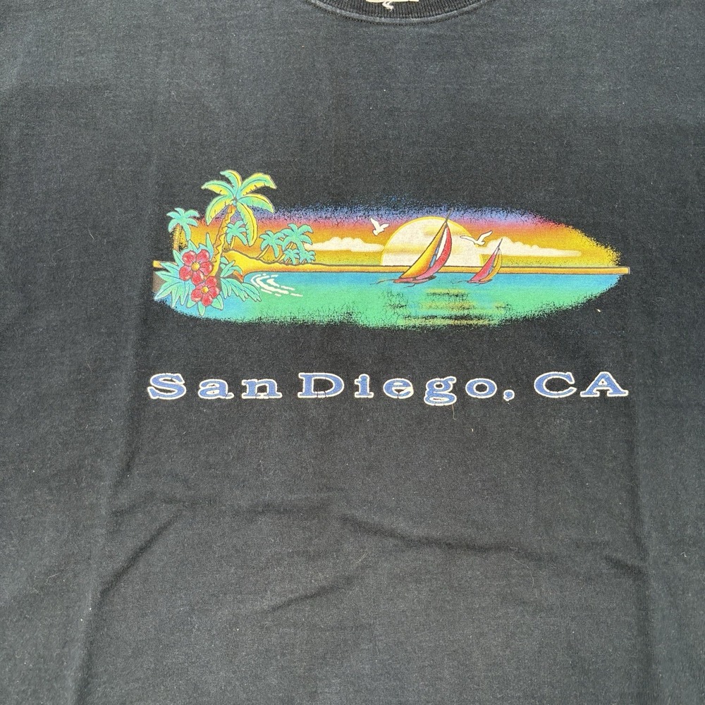 Vintage Fruit of the Loom San Diego CA T-Shirt Mens XL Black Graphic Tee - Picture 2 of 9